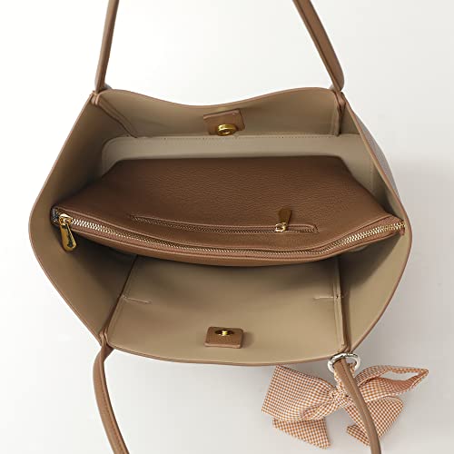 Marengo Leather Shoulder Tote Bag for Women Large Handbag Work Purse Brown