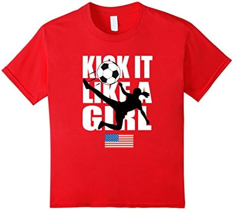 Kids KICK IT LIKE A GIRL SHIRT | American Flag Soccer Shirt 10 Red