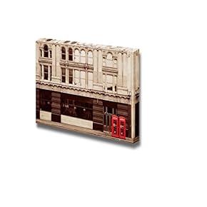 Vintage Retro Style Red Telephone Booth in Street with Historical Architecture in London - Canvas Art Wall Art - 12" x 18"