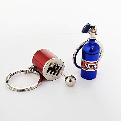 Ispeedytech 5 Auto Part Model Metal Keychain/Key Ring/Holder Set- Wheel Rim Tyre,Spinning Turbo, Six Speed Manual Transmission Shift, NOS Mini Nitrous Oxide Bottle, Wrench Keychain