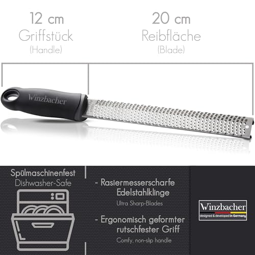 Winzbacher - Premium Zester Reibe I Parmesanreibe, Zitronenreibe, Muskatnuss Reibe, Ingwerreibe u.v.m. I rasiermesserscharfe Edelstahl Klinge I Spülmaschinenfest I inkl. Schụtz & Reinigungsbürste thumbnail 3