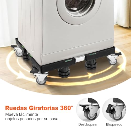 Base para Lavadora Móvil, Base Móvil Universal con 8 Patas Fuertes y 4 Ruedas Dobles, Base Móvil Multifuncional Refrigerador de Ajustable Soporte, para lavadora y Secadora Portatil (40-65CM),Negro