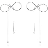 Reffeer Solid 925 Sterling Silver Bow Drop Earrings Dangle for Women Girls Bowknot Dangle Earrings Studs
