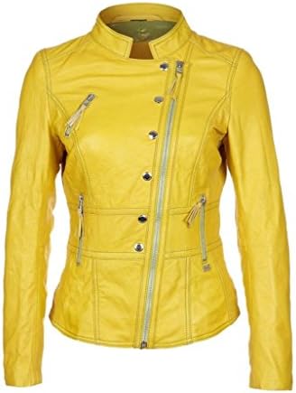 Leather Market Women's 100% Lambskin Leather Bomber Biker Jacket outfit X-Large Yellow