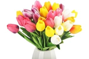 21Pcs Artificial Tulips Flowers Fake Flower Fake Tulip Bouquet Real Touch for Home Garden Wedding Party Decoration and DIY De