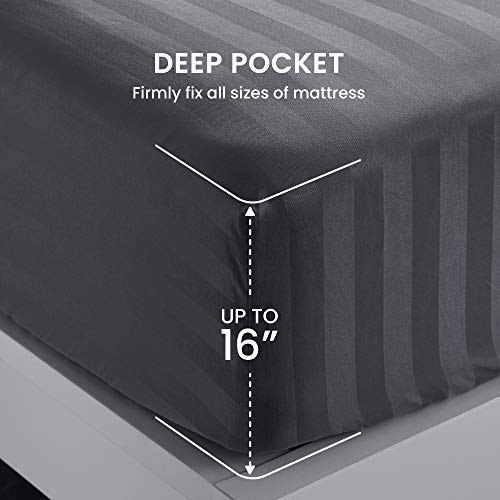 SLEEP ZONE Striped Cooling Queen Bed Sheets Set 4 Piece Super Soft Fitted Flat Sheet