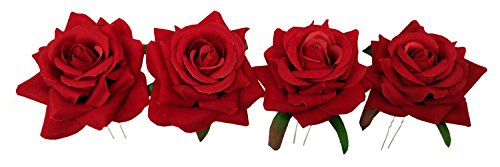 Sanrich 6pcs Rose Flower Hair Pins U Shaped Wedding Hair Clips Photo Shoot Flowers (red) - Thumbnail 7