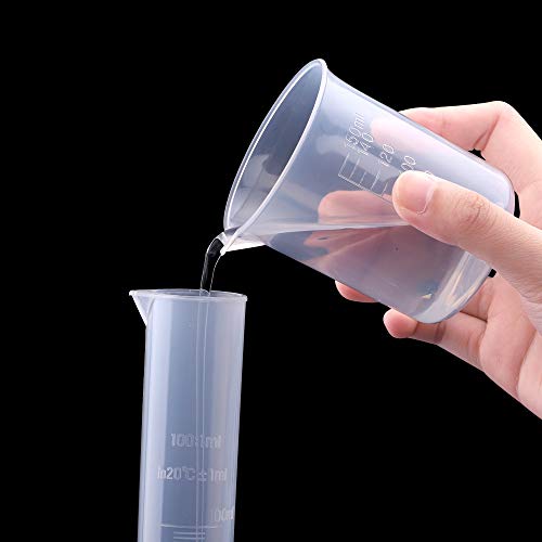 DEPEPE 5pcs Clear Plastic Graduated Cylinders with 6pcs Plastic Beakers and 1 Test Tube Brushes