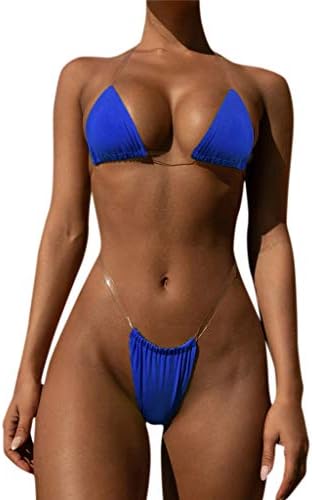 Mikilon Women's Thong Triangle Bikini Set Halter Side Tie Micro Swimsuit