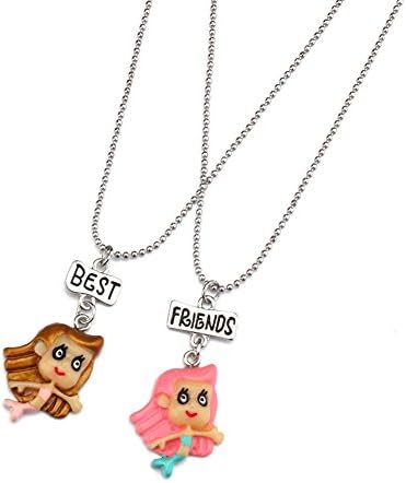SKEINS 2 Pcs Best Friends BFF Hose Unicorn Pendant Friendship Necklace Women Kids Girl Cartoon Gift (Mermaid B)