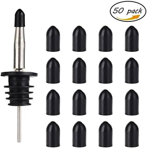Tubala 50 Pieces Liquor Pourer Caps Rubber Liquor Bottle Pourer Caps Spout Dust Covers, Black (Pour Spout Not Included)