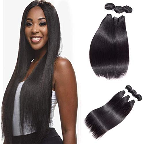 Hair Straight Hair Bundles - 16 18 20 Human Hair Extensions 3 Bundles 100% Brazilian Straight Virgin Hair Natural Black Color (16 18 20)