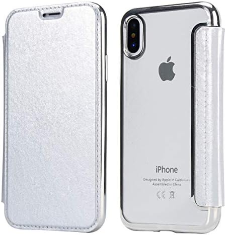 WASAIYE Stitched Transparent Leather Case Suitable for iPhone 11 Flip Phone Case,White