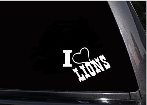 I Love Lions Decal (Auto) Heart Detroit Lions Fans Football vinyl Lions sticker decal for Car Truck SUV Window 5" x 5"