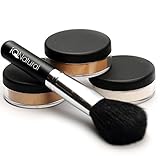 iQ Natural Mineral Makeup Starter Kit – Powder Brush, 2 Mineral Foundation Shades, Setting Veil, for Flawless Bare Looking Skin, 4 Piece Full Size Set