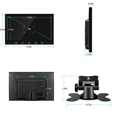 ATian 9" HD TFT LCD Portable 1080P 1080x720 (16:9 ) High Resolution Color Screen Video Monitor Security Monitor with VGA AV HDMI Input Remote Controller for PC & CCTV & Home Security.