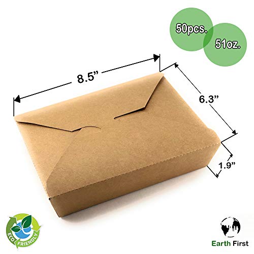 50 Paper Food to Go Containers - 51oz- New Design with Waist Seal Band - Eco Friendly Disposable Kraft Paper Take Out Food Container - Sturdy Leak & Grease Proof Microwavable Take Away Boxes - Thumbnail 4