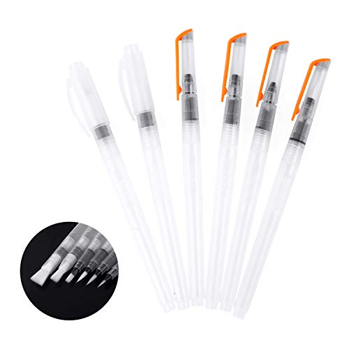 Water Coloring Brush Pens 6 Piece Set, Watercolor Painting Brushes with Flat & Round Tips for Watercolor Painting & Lettering
