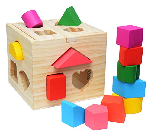 Cubo De Madera Con Figuras Geométricas – Juguete Educativo Para Clasificar Formas Y Colores, Incluye 13 Piezas, A Partir De 1 Año