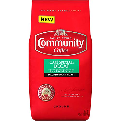 Community Coffee Medium Dark Roast Premium Ground Bag, Café Special Decaf Smooth Full Flavored, 32 Ounce