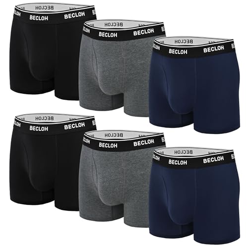 BECLOH Men's Cotton Boxer Briefs 6 Pack Stretchy Soft Fitted Cotton Mens Trunks Underwear Multipack Breathable Classic Fit Briefs(Black/Dark Grey/Navy Blue, M) at Amazon