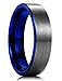 King Will DUO Women Men 6mm Flat Blue Tungsten Carbide Ring Matte Brushed Wedding Band Comfort Fit