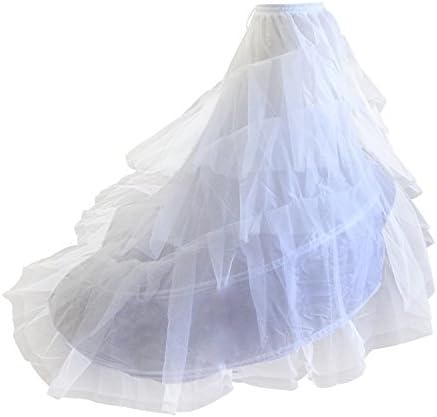 FASHION DRESS New Long Train Petticoat Underskirt Slips Bridal Accessories (white)