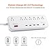 [Quick Charge 3.0] POWERADD Surge Protector Power Strip 7 Outlets with 5 Smart USB Charging Ports, 6ft Heavy Duty Extension Cord 1875W/15A 900J - White
