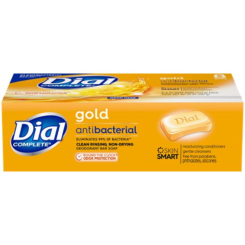 DIAL ANTIBACTERIAL DEODORANT BAR SOAP, ADVANCED CLEAN GOLD, 4 OZ, 8 BARS, ROUND THE CLOCK ODOR PROTECTION, DERMATOLOGIST TESTED, WITH CLEAN RINSE TECHNOLOGY