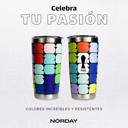NORDAY | Termos para Café Tumbler 20 oz Selección Mexicana Oficial FIFA 2026 | Vaso Térmico Acero Inoxidable 600 ml | Tapa Antiderrame | Frío 24h Caliente 8h | Licencia Oficial MX Clásico (Multicolor)