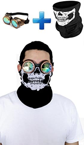 Aosmart Rave Goggles Kaleidoscope Glasses For raves, Skull Mask Bandana Combo
