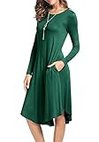 Levaca Womens Fall Long Sleeve Draped Swing Loose Casual Tunic Dress Green XL