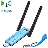 Slicemall Wifi Adapter USB3.0 Wireless Computer Network Long Range High-gain Antenna Dual Band WIFI 1200Mbps(5GHz 866Mbps /2.4GHz 300Mbps) Supports Windows XP/7/8/10/Mac/Linux ...