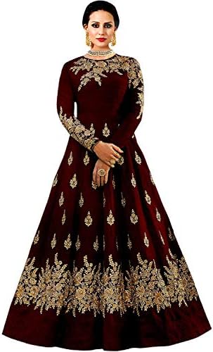 Indiahandycraft Indian WomenTaffeta Silk Anarkali Gown (Navy Blue_ Free Size_Semi Stitched) Fashion Designer Lehenga Choli for Party wear Lehenga Chol