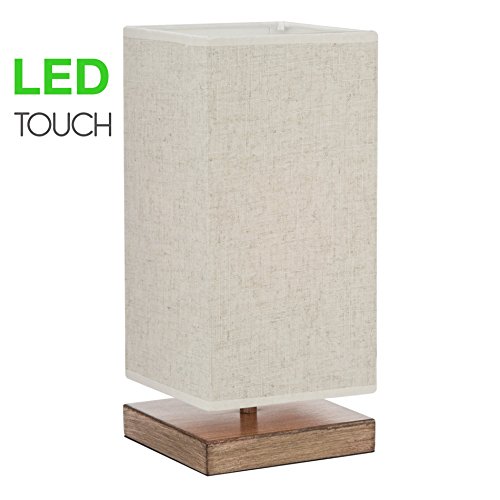Kira Home Lucerna 13" TOUCH Bedside Table Lamp + 4W LED Bulb (40W eq.) Energy Efficient, Eco-Friendly, Wood Style Finish + Honey Beige Shade