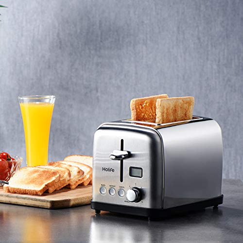 Toaster, HoLife 2 Slice Prime Rated Toasters [LCD Dispaly] Stainless Steel Bagel Toaster (6 Bread Settings, Bagel/Defrost/Reheat Function, 1.5" Wide Slots, Removable Crumb Tray, 900W, Silver) - Thumbnail 7