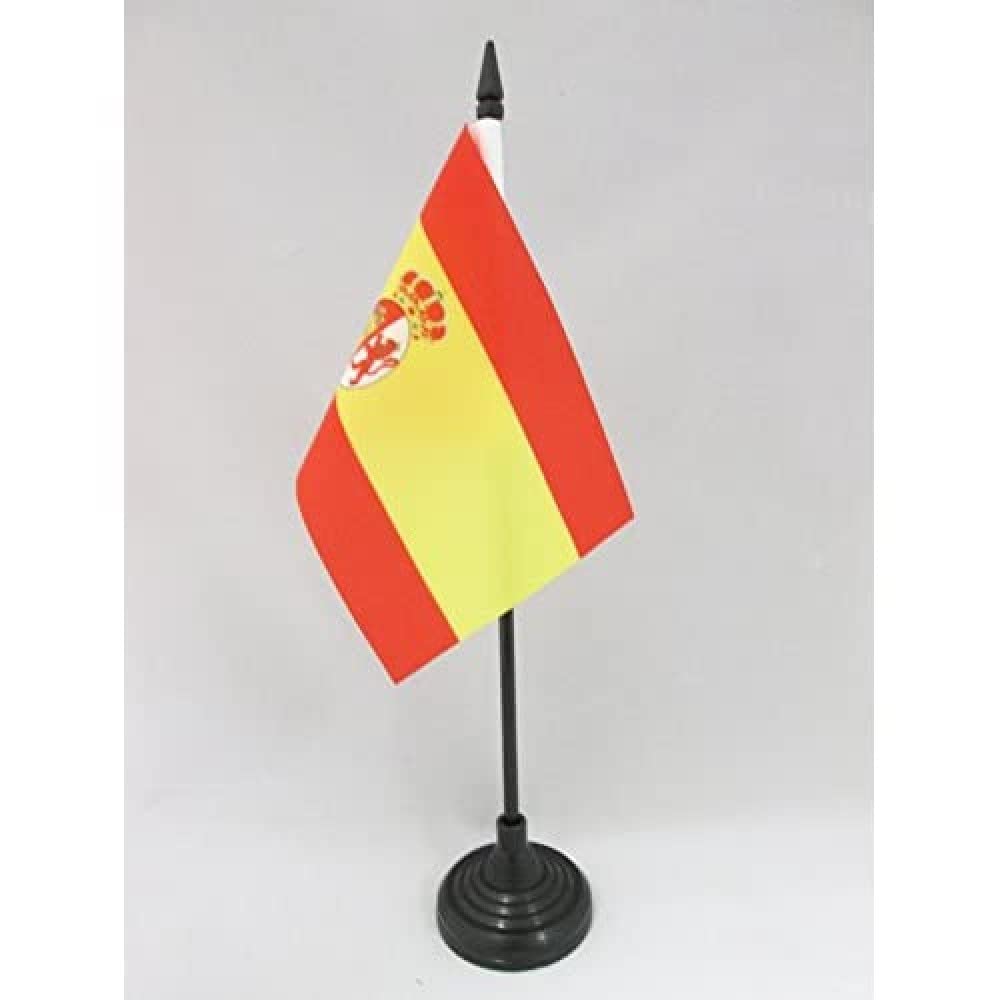 AZ FLAG - Spain Bourbon Restoration 1785-1931 Table Flag 4'' x 6'' - Spanish Office Mini Banner 100% Polyester 15 x 10 cm - Mini Desk Flag with 10'' Pole and Black Plastic Base