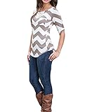 Bluetime Women's Casual Batwing Sleeve Chevron Print Blouse Tops (XL, 2 Khaki)