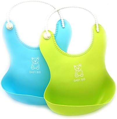 Kenya Slusher BPA Free Waterproof Baby Bibs - Soft And Comfortable For Baby, With Food Catcher Pocket - Set of 2 Pack