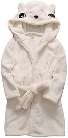 Evebright Child Little Boys' White Coral Soft Fleece Cute Cat Hooded Bathrobe 6-7