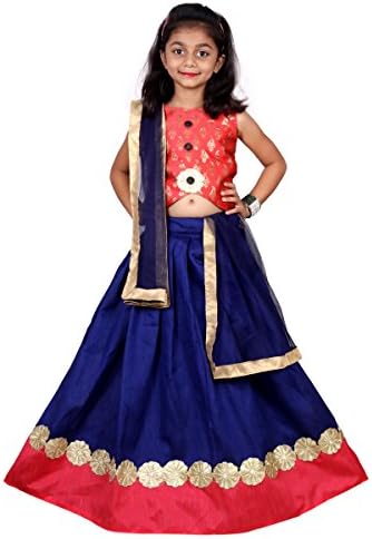 Creation Girls Lehenga Choli Ethnic Wear Embroidered Lehenga, Choli And Dupatta Set (Blue, Pack Of 1)