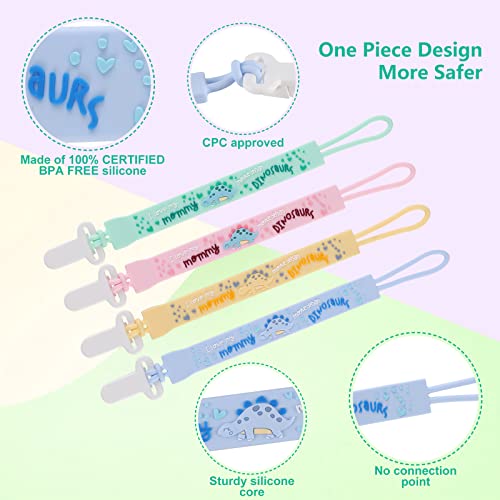 4Pack Silicone Pacifier Clips with OnePiece Beads for Baby Boys and