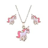 Spiritlele Animals Unicorn Stud Earrings Pendant Necklace Set Enamel Oil Horse Jewelry Pack for Girls Women