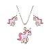 Spiritlele Animals Unicorn Stud Earrings Pendant Necklace Set Enamel Oil Horse Jewelry Pack for Girls Women