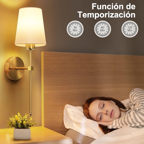 Apliques de Pared Inalámbricos Recargables, Juego de 2 Lámparas de Pared con Control Remoto, Luz LED Regulable 3000K-6500K RGB, Sin Cable, para Recámara, Sala, Pasillo, Cocina