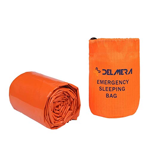 Delmera Emergency Survival Sleeping Bag, Lightweight Waterproof Thermal Emergency Blanket, Bivy Sack with Portable Drawstring Bag for Outdoor Adventure, Camping, Hiking, Orange (Orange-one pack)