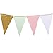 Ling's moment 10 Feet Paper Banner Flags Triangle Flags Banner Vintage Pennant Banner for Wedding, Gender Reveal, Birthday Baby Shower Event & Party Supplies 16pcs Flags(Mint+White+Pink+Gold Glitter)