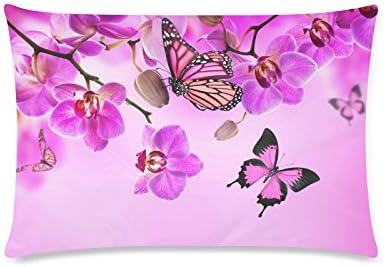 Butterflies Pink Orchid Flowers Rectangle Sofa Home Decorative Throw Pillow Case Cushion Cover Cotton Polyester Twin Side Printing 16"x 24"