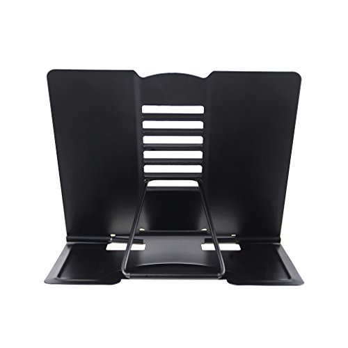 Clobeau Creative Portable Adjustable Notes Metal Reading Stand Rack Cookbook Music Painting Book Stand Reading Bookcase Desk Document Holder Bookstand Book Clip Reader Tool, Black