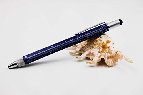 6 in 1 Multitool Pen with Gift Box - Includes 1 Ballpoint Pen, Universal Stylus Pen, Ruler,Flat and Phillips Screwdriver Bit, Level Gauge - The Perfect Multi-Function Gadget (Matte blue)